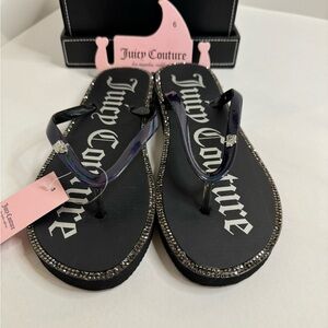 Black Iridescent Sparkly Bling Sandals  Flip Flops size 6 M NWT